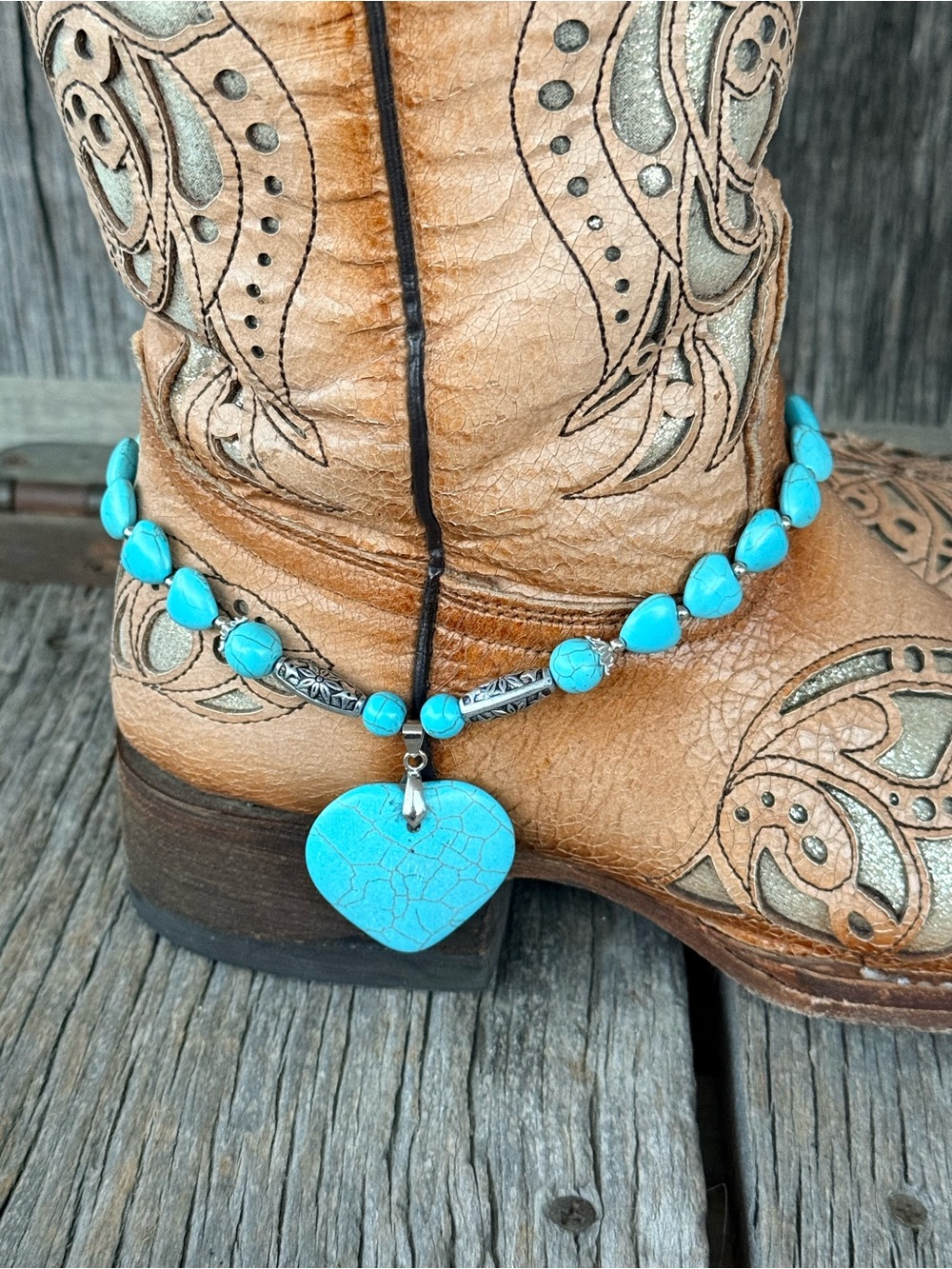 Turquoise Heart Stone Boot Bracelet – Western Boho Boot Jewelry (Pair)